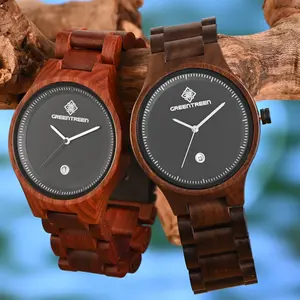 GREENTREEN Watches for Men Wooden Lightweight: 42mm Date Display Quartz Movement Analog Wrist Watches - Gifts Handmade for Husband