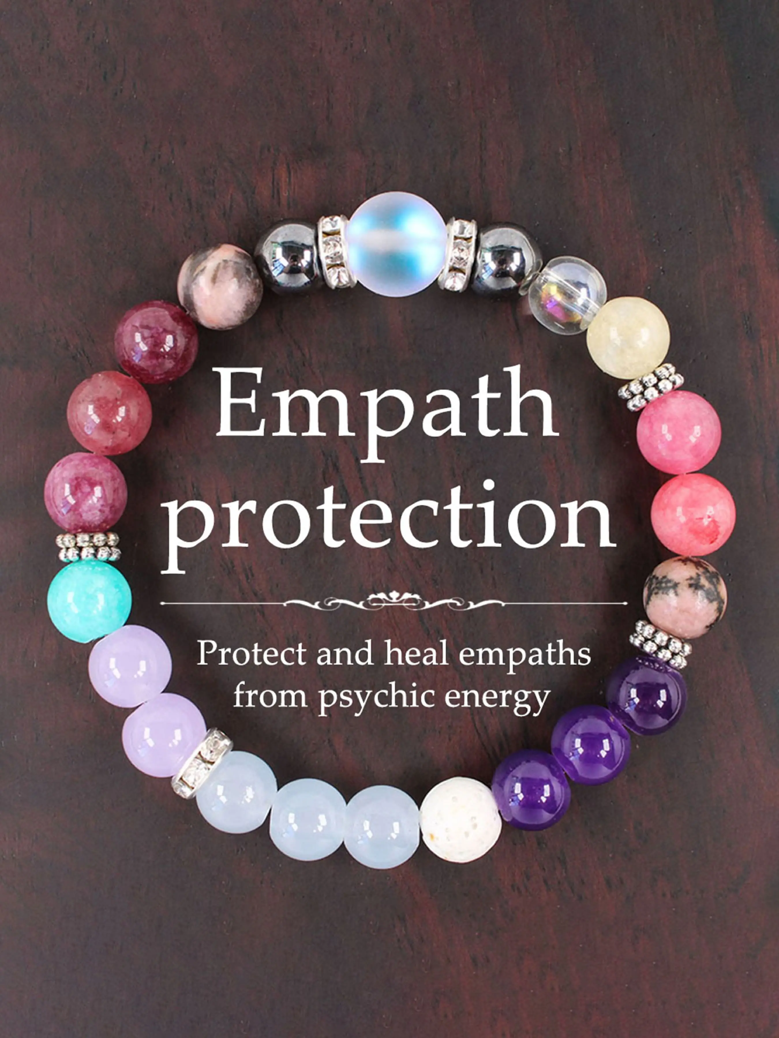 Empathy Protection Crystal Stacking Bracelet, Handmade Garnet Multi-Gemstone Beaded Jewelry, Psychic Energy, Fashion Accessory for Men and Women, Perfect Gift, Choking Hazard Warning