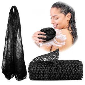 African Net Sponge, Authentic, with Knots, Exfoliating Bath Wash Cloth, Real Sapo, Black Owned, Long Sponge, Body Exfoliator, Shower Accessories, Back Foot Scalp Scrub Dead Skin Remover (Black)