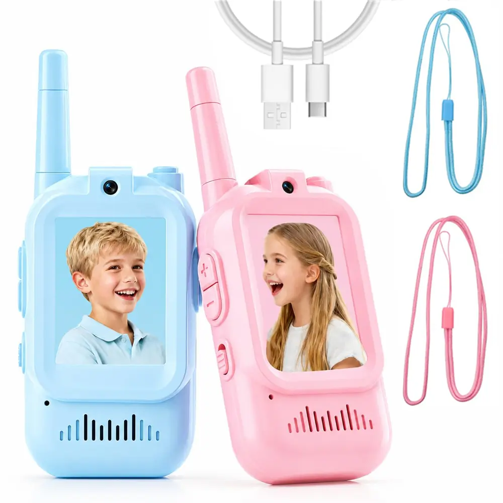 Children's Video Walkie-Talkies with Camera, 2-Way Real-Time HD Screen Toy, Long-Range Smart Set for Outdoor Adventures, Ideal Birthday Gift for Kids