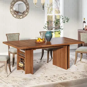 Tribesigns Farmhouse Dining Table for 6 to 8, 63-Inch Rectangular Wooden Kitchen Table with Storage, Industrial Dinner Table with Shelves for Dining Room, Kitchen, Living Room