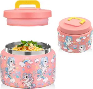 JXXM 8 Oz Thermo Food Jar for Hot & Cold Food for Kids, Insulated Lunch Containers Hot Food Jar,Leak-Proof Vacuum Stainless Steel Wide Mouth Lunch Soup Thermo for School (PINK-Unicorn)