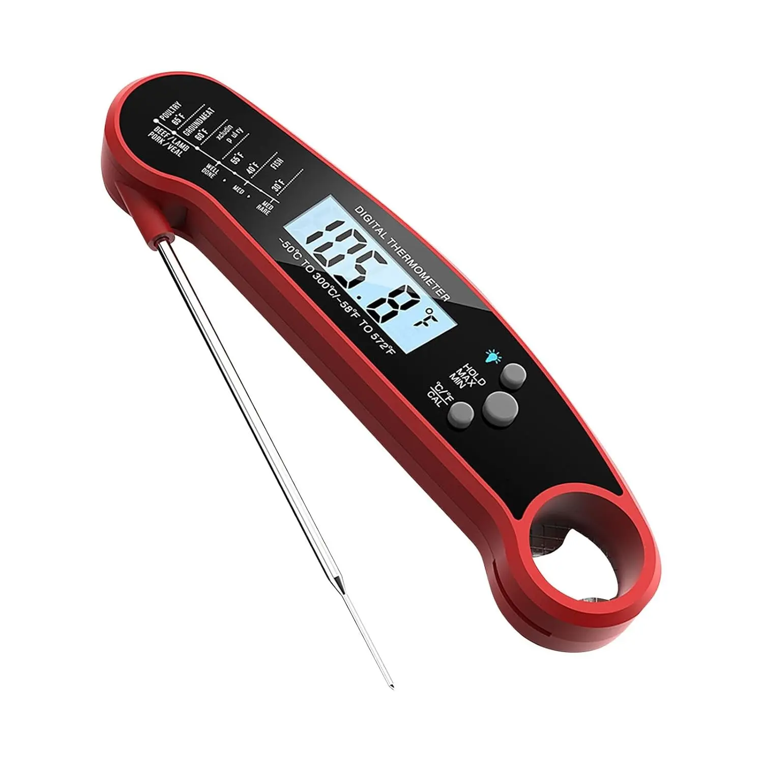 Stainless Steel Digital Kitchen Meat Thermometer, LCD Display, Bottle Opener - Instant-Read, Waterproof, Magnetic Kitchen Utensil for Grilling, Baking, Led Display, -58°F To 572°F