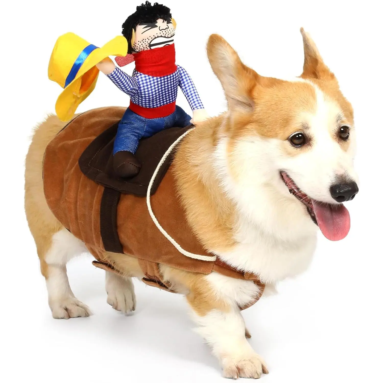 Cowboy Rider Dog Costume - Halloween Dog Costume for Medium Dogs, Knight Style with Plush Toy and Hat, Suitable for Corgis, Pugs, French Bulldogs, Dachshunds on Halloween Day [M] Dinosaur Hoodie Costume for Pets