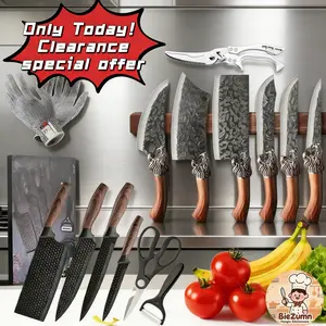 Professional chef knife set for the kitchen, handmade stainless steel knives: bone cutter, meat slicer, fish knife, multi-functional kitchen scissors, extremely sharp scissors. Mother's gift. Dragon Utensil 7Pcs