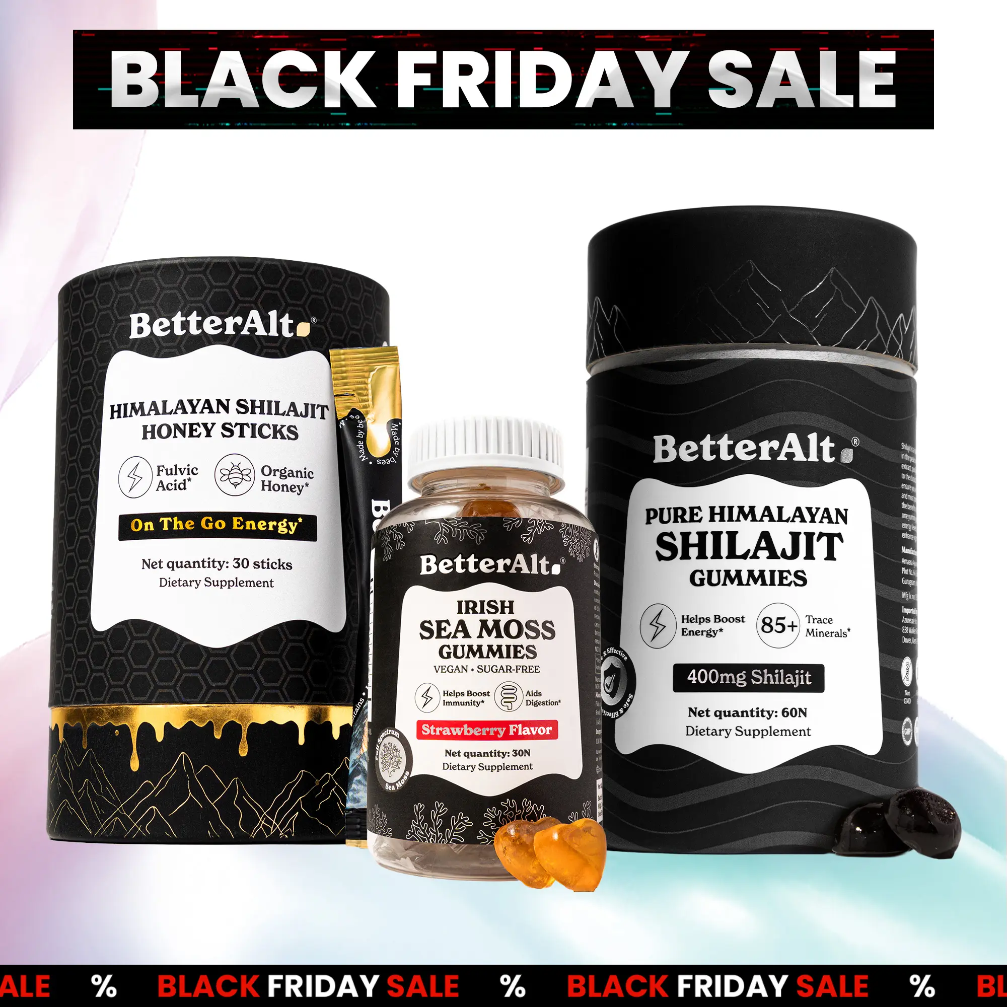 BetterAlt Winter Immunity Pack | GOLD+ Shilajit Honey Sticks, Shilajit Gummies, & Irish Sea Moss Gummies | Helps With Energy, Immunity | 2-Month Pack