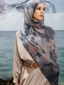 Fashionable Tie-Dye Print Cotton Hijab Scarf, Elegant Women's Printed Headscarf, Muslim Daily Wear, Comfortable Breathable Beach Long Shawl, Modesty