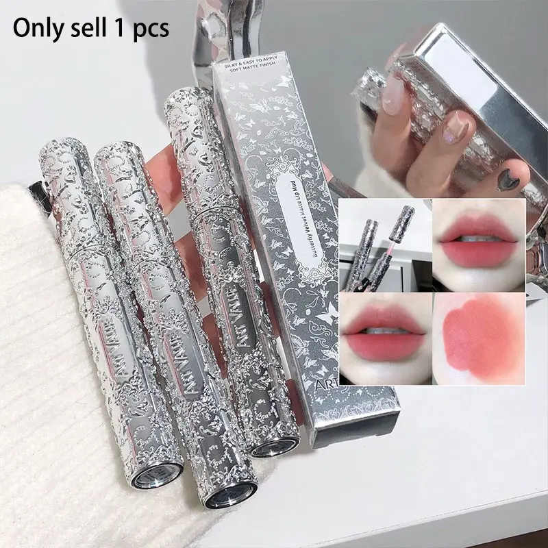 Floating Butterfly Velvet Matte Lip Mud in Silver Tube, Intricate Sculptural Lip Glaze Lipstick, Six Rich Colors, Silky Smooth Application, Lip Products Makeup