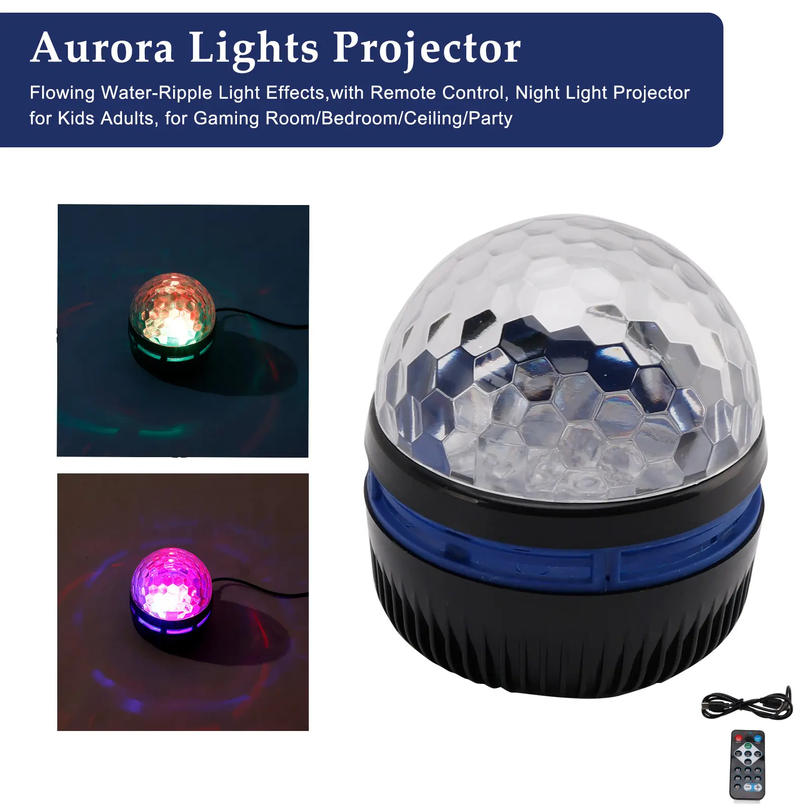 Areyourshop Ocean Wave Aurora Projector Lamp, Creative Dimmable LED RGB Colored Light Novelty Lighting with Remote for Bedroom, Creative Led, Dimmable Led Lights