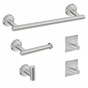 Stainless Steel Bathroom Hardware Set, 5 Counts Including Towel Bar & Toilet Paper Holder & Robe Hooks, Bathroom Accessories Kit, Bathroom Sets