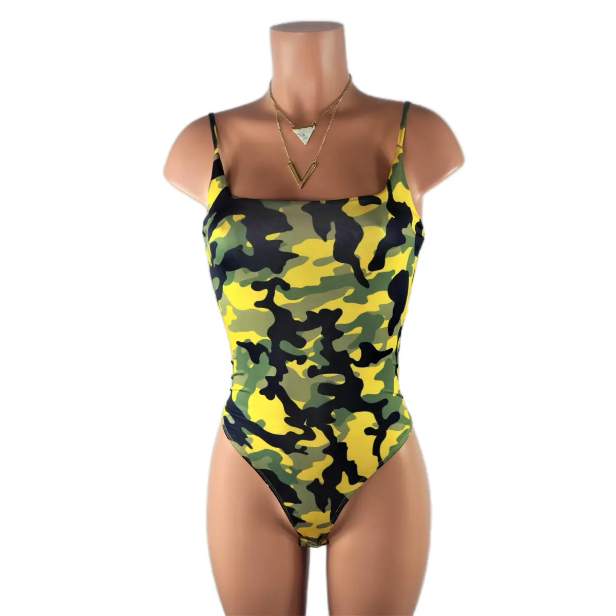 Camo Suit Camouflage Bodysuits Square Neck Polyester Spandex Casual Comfortable