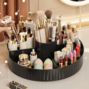 Rotating High-End Cosmetic Organizer Box, Multi-Slot Divided Compartments Makeup Storage Case, Stylish Desktop Display Stand, Essential Beauty Accessory