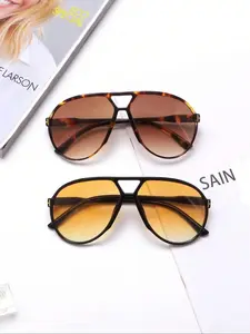 Women's Vintage Double Bridge Teardrop Aviator Glasses, Trendy   Classic Aviator Sunglasses for Everyday Use, Fashion Accessories for Outdoor Activities