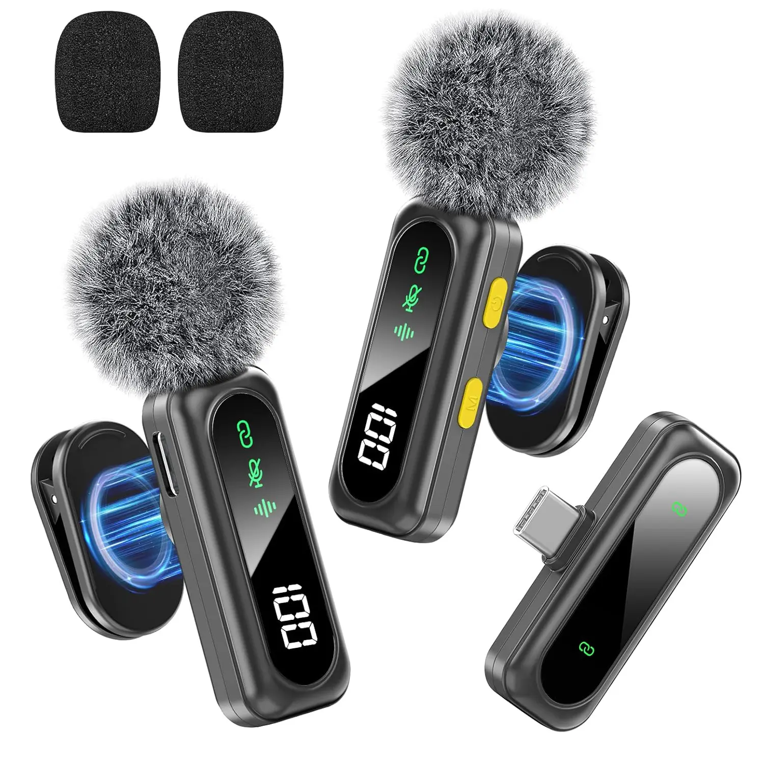 Professional Dual Wireless Clip-on Microphone: Smart Noise Cancelling & Magnetic Clip, Up to14H Battery, Studio Sound for Video Recording, Interview, Podcast, Perfect for TikTok, YouTube, Vlog, Usb Streaming Mic, Rechargeable mic, Wireless Mics