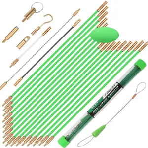 45FT Fiberglass Running Electrical Wire Cable Glow Rods Wire Pulling, Fish Rods Electrical Kit with 8 Different Attachments and Fish Tape Wire Puller Kit