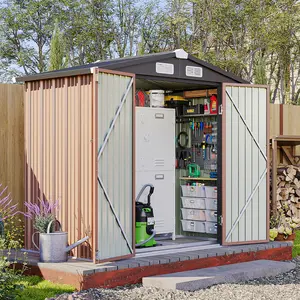 Aoxun Storage Shed Outdoor Metal Storage Shed 8*6 ft, Galvanized Steel Metal Garden Shed with Air Vent and Hinged Door Utility Tool Storage House for Garden, Backyard, Patio, Lawn, with Swing Door and Lock, Brown