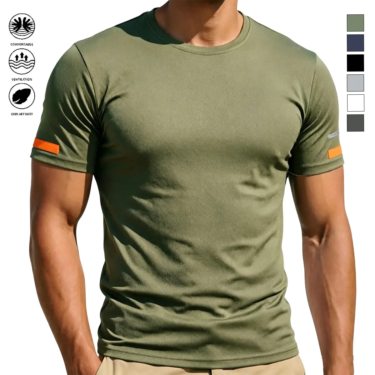Male Soft Polyester Short-Sleeve Crew Neck T-Shirt - Breathable, Quick-Drying, Lightweight, Stretch, Wrinkle-Resistant, Easy Care, Fade Resistant, Machine Washable Solid-Color Summer Top for Everyday Wear, Fitness, S-3XL, Quick Dry, Synthetics, Breathable