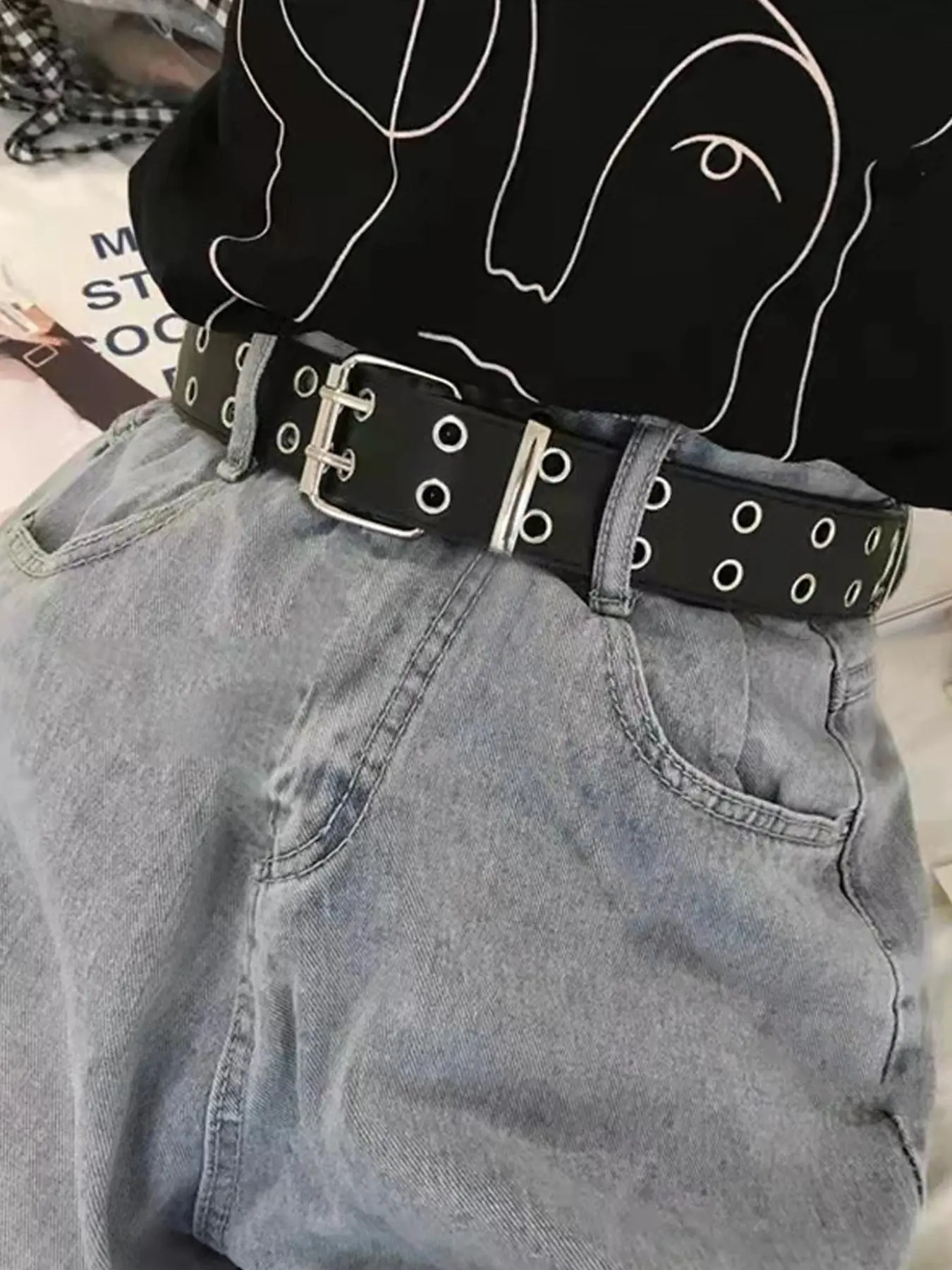 Punk Solid Color PU Buckle Belt, Street Style Belt, Fashion Grommet Eyelet Belt For Club, Musical Festival, Daily Clothing Decoration For Jeans Trousers Suit, Design Belt, Fashion Belts, Cool Belts, Trendy Belt