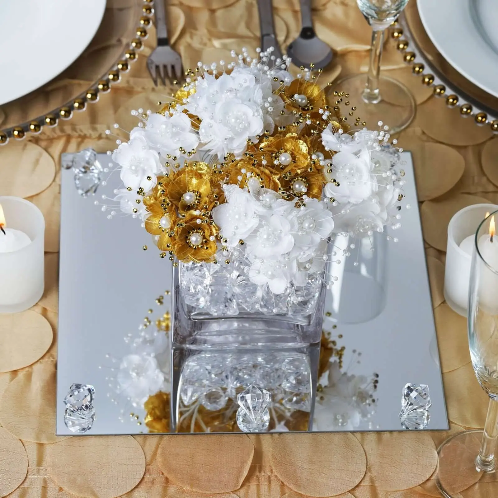 6-Pack Glass Mirror Table Centerpiece 10" Square Hanging Wall Decor - Reflective Event Decorations