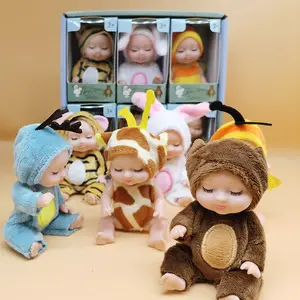 [High Quality Version]  6 PCS Fairy Tale Princess Pajama Doll Set| 4 Inch Mini Reborn Baby Dolls with Cute Animal Onesies| 5 Joints, Removable Clothes| Gift Box for Girls, Birthday, Easter & Holiday