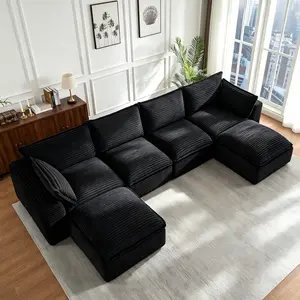 140" Cloud U-Shape Sectional Couch with Ottoman , Boneless Sectional Couch, X Sofa, Oversized Modular Sofa, Deep Seating Couch for Large Living Rooms, Family Entertainment & Home Theater, Soft Corduroy Living Room Furniture summergarden