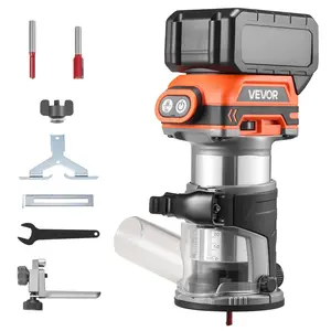 【Summervibes】VEVOR Cordless Wood Router, 18V Brushless, Compact Variable Speed Palm Router with Fixed Base, 1/4-Inch Collet, Edge Trimmer Tool for Woodworking, Compatible with Makita 18V Batteries (No Battery)
