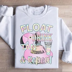 Women's Float-Drink-Tan-Repeat Hoodie, Versatile for Beach & Boat Outings, Pairable with Jeans & Leggings