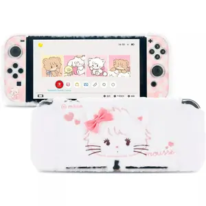 Geekshare Mikko Plush Case for Nintendo Switch OLED Console - Soft Protective Cover with Cute Character Design White Fluffy Skin