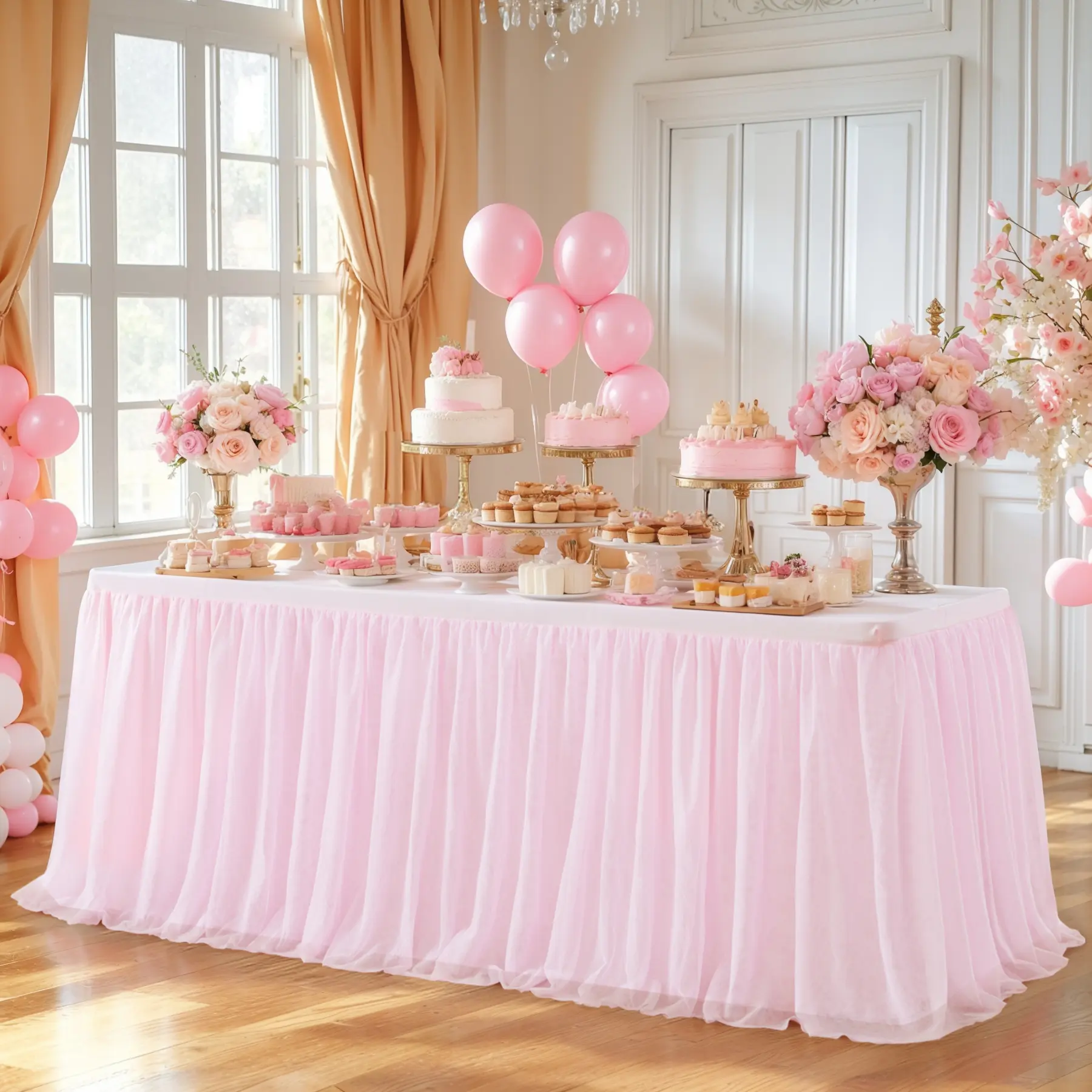 Wrinkle-Free Spandex-Tutu Tulle Table Cover - Classic European Polyester Stretch Cloth for Multi-Size Rectangle Tables, Ivory Party Decoration Supplies, Valentine's Day/Children's Day Dessert Centerpiece