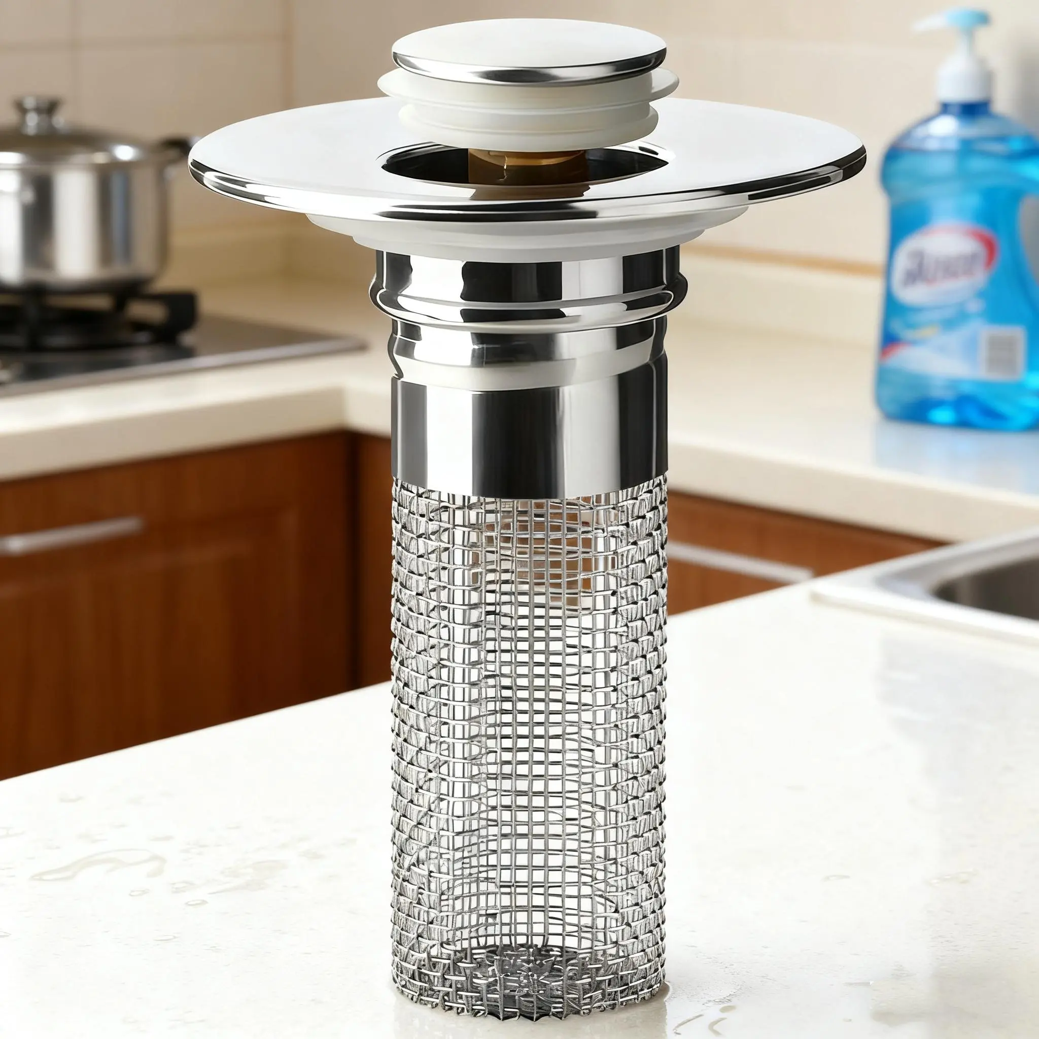 32mm Modern Durable 304 Steel Bathroom Fixtures 2pc Set - Flush Mount Sink Accessories, 304 Steel Basket, Floor Drain Filter, Pop-Up Stopper, Lift-to-Drain for Fast Flow Silicone Gadget, Fits 99% of Bathroom-Kitchen Sinks, Jewelry & Hair Protector,techvib