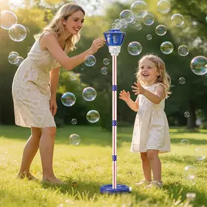 Bubble machine for kids — bubble blower maker with lights and music; automatic bubble stand machine for parties, birthdays, weddings; summer outdoor toys for toddlers and kids