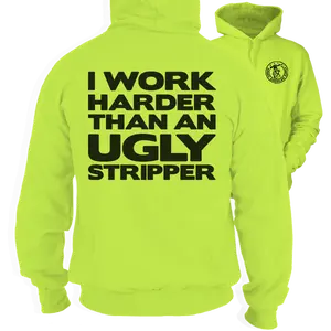 Work Harder -  High Visibility Hoodie Work Gear - Cotton Poly Premium Blend - Funny, Sarcastic Designs For Blue Collar Workers  Fabric Menswear Polyester Sweatshirt Thick Top Day Layer Underwear Streetwear Clothing Jacket