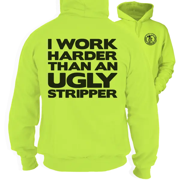 Work Harder -  High Visibility Hoodie Work Gear - Cotton Poly Premium Blend - Funny, Sarcastic Designs For Blue Collar Workers  Fabric Menswear Polyester Sweatshirt Thick Top Day Layer Underwear Streetwear Clothing Jacket