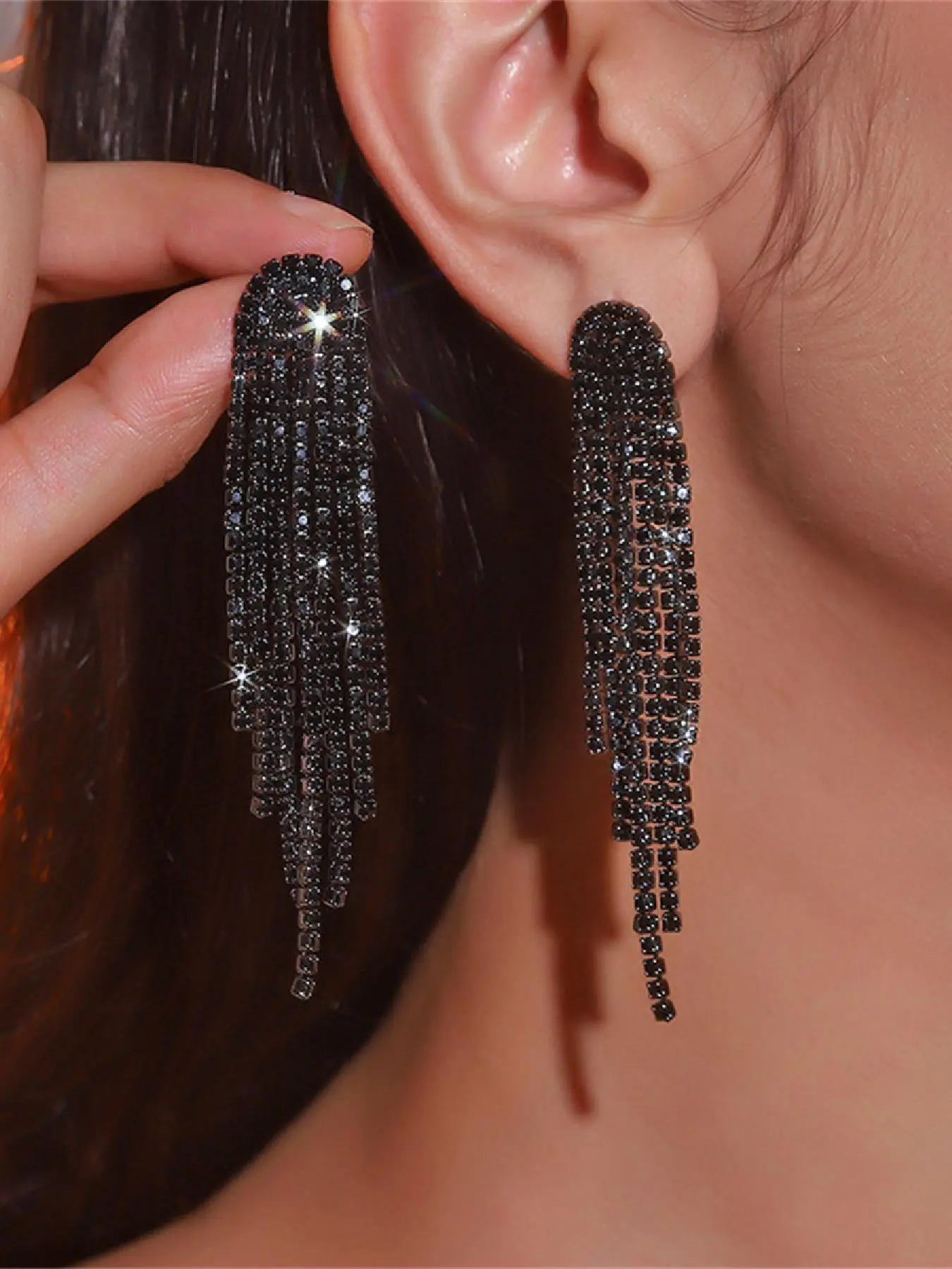 Rhinestone Decorated Earrings, Rhinestone Decorated Bling, Statement Earrings, Fashionable Long Tassel Earrings for Party, Daily Clothing Decor, Trendy All-match & Exquisite Jewelry for Birthday Gift, Fashionable Jewelry Accessories