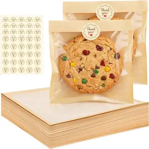 110PCS Individual Cookie Bags with Seal, 5.7 x 6.5 IN Bakery Bags with Window, Paper Cookie Packaging Supplies, Heat Sealable & Grease Resistant Baked Goods Packaging for Treat Donut Pastry Brownie