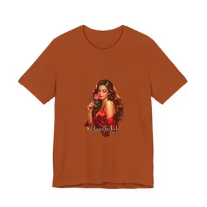 Woman with Rose Portrait Tee | Glamorous Red Dress Illustration