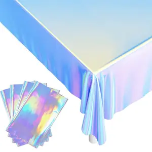 Rainbow Color Plastic Tablecloth, Disposable Waterproof Rectangular Table Cover, Perfect for Women University Wedding Birthday Party Decorations