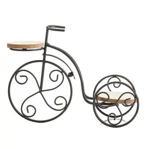 Patio Modern Iron Frame Tricycle Form Plant Stand, Wrought Iron Wire Planter That Holds 2 Plants, Garden Decor for Indoor & Outdoor Use, Holds Two