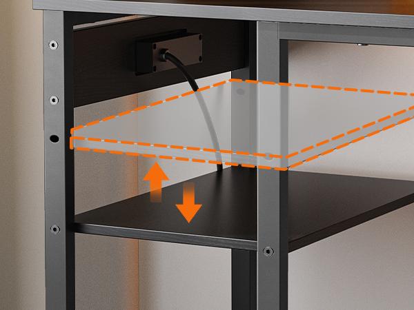 HOOBRO Computer Desk, Gaming Desk with LED and Outlets, Home Office Desk with Monitor Stand and Adjustable Shelf, Small Desk with CPU Stand for Home Office, Small Space, Black