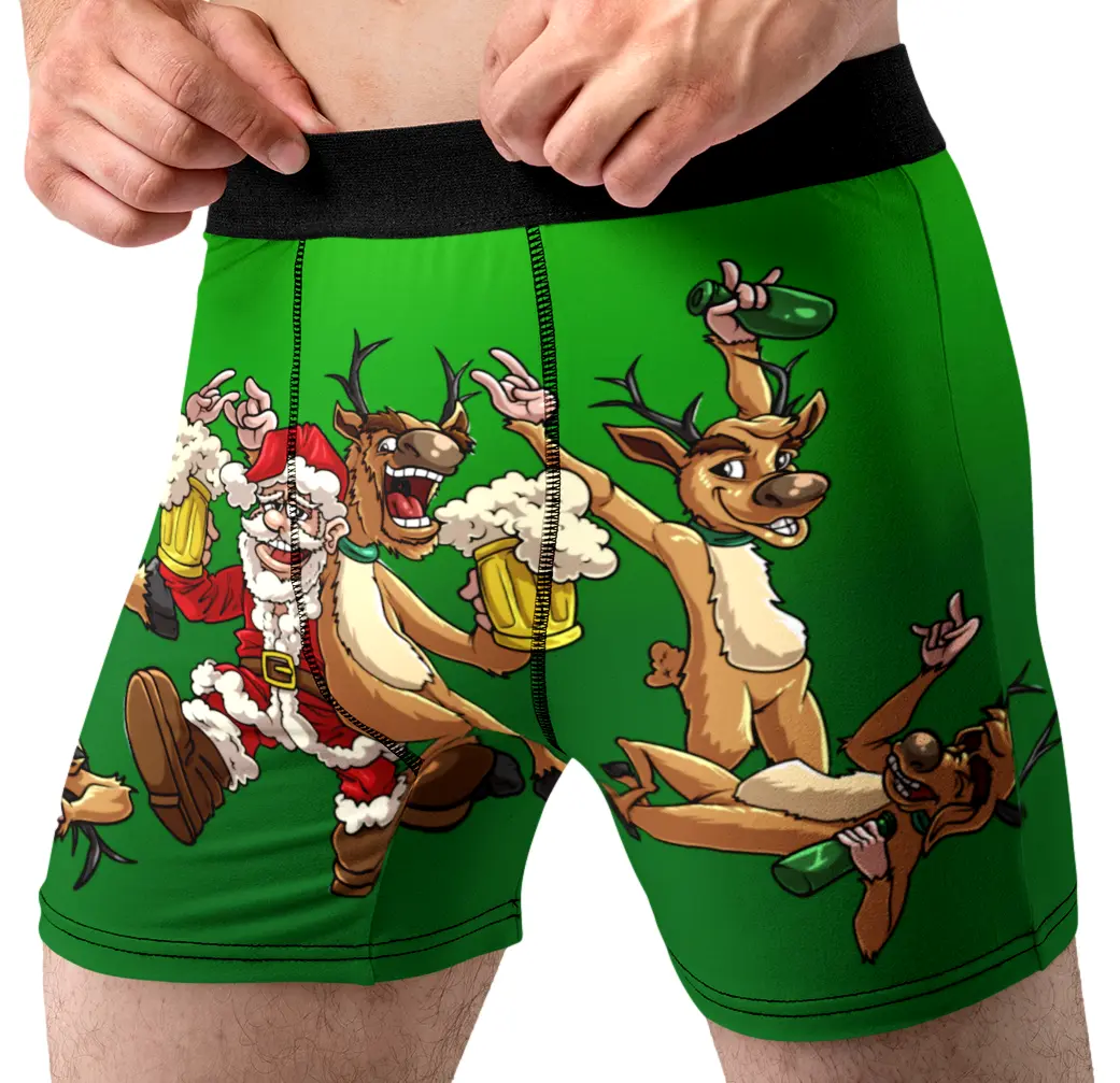 Random Stock Apparel Drunk Santa Reindeer Party Boxer Briefs Funny Christmas Gift