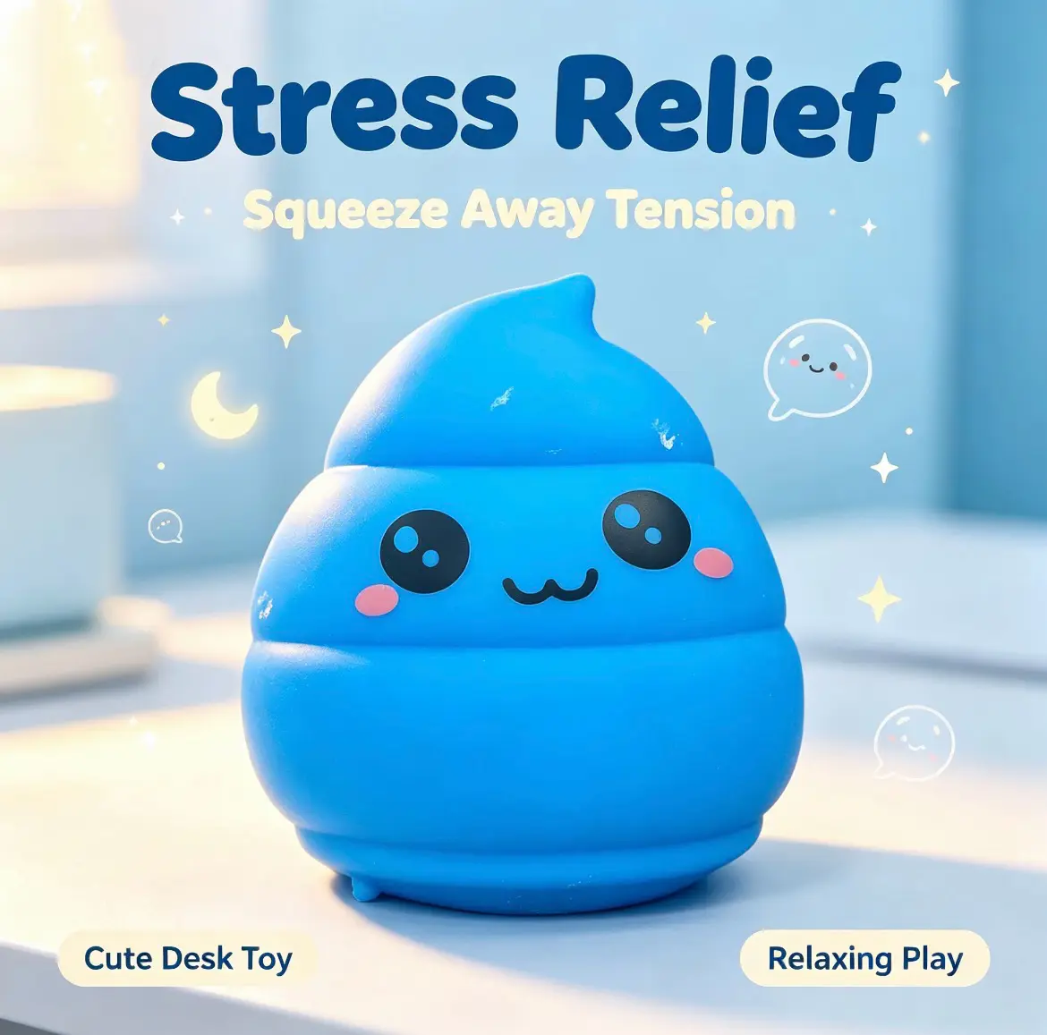 Adorable Blue Poo Mochi Squishy Toy Soft Stretch Stress Relief Fidget Toy Perfect Birthday Holiday Gift For Children