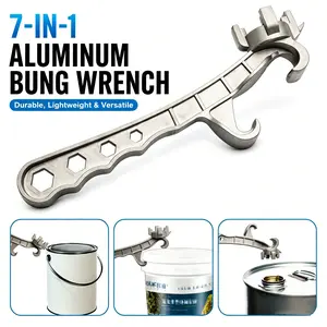 7-in-1 Aluminum Bung Wrench, Multi-Functional Drum Wrench Tool for 10 15 30 55 Gallon Drums, Oil Paint Bucket Lid Opener, Heavy Duty Non-Sparking Hand Tool for Garage & Workshop