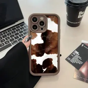 Creative cow pattern brown color phone case, suitable for iPhone 17 Pro Max 16e 17 Air XR X XS Max shockproof soft Cover, Shockproof Case, Daily Use Cover, Creative Design, Stylish Cover, Durable Cover, Lightweight Case