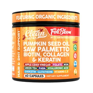 Clean Nutra Pumpkin Seed Oil, Saw Palmetto, Biotin, Collagen & Keratin Hair Supplement for Healthy Growth & DHT Balance - Foli Bloom
