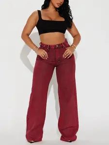Red Hot Coated Wide Leg Jeans - Red