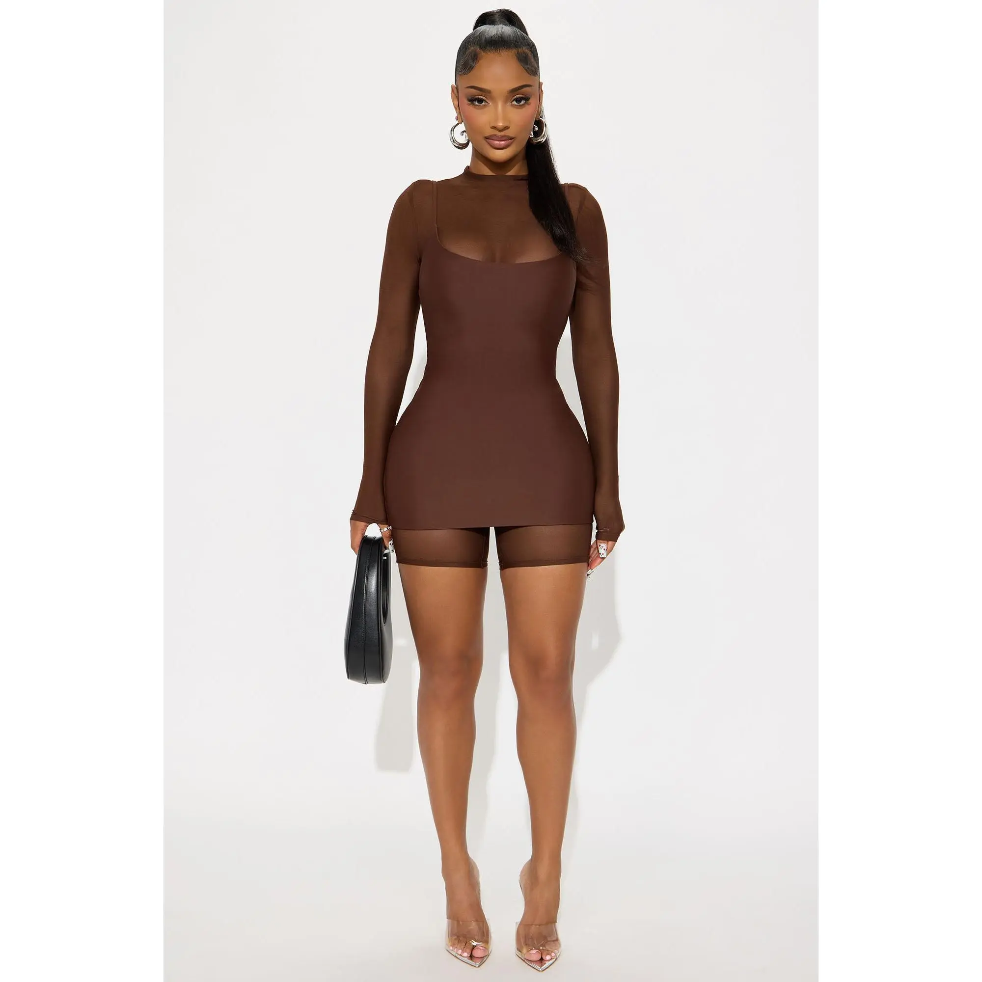 Anya Form 2 Piece Double Lined Mini Dress - Chocolate