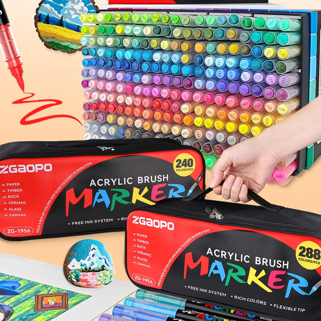 Brush Acrylic Markers, Acrylic Marker Pen, Acrylic Drawing Markers, 240 & 288 & 320 & 366 Colors Available, Thick Ink, Smooth Flow, Ideal for Crafts, Art Supplies, School Gifts #GLOBAL PICKS