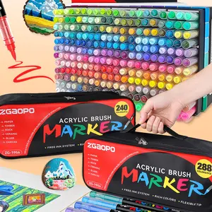 Brush Acrylic Markers, 240 & 288 & 320 & 366 Colors Available, Thick Ink, Smooth Flow, Ideal for Crafts, Art Supplies, School Gifts