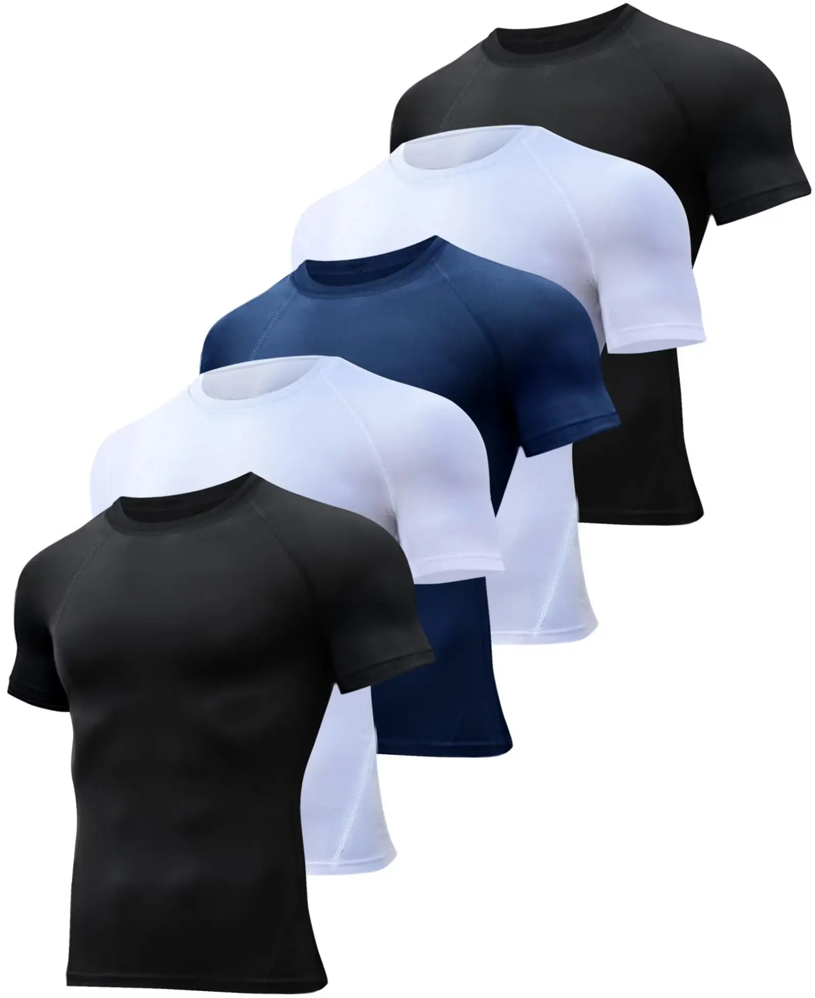 5 Pack Men’s Compression Shirts Short Sleeve Cool Dry Sports Athletic Workout Base Layer Undershirt T-Shirt Tops Fit summerwins