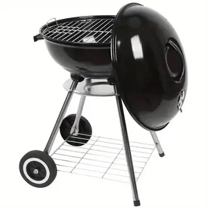 17“ Charcoal Grill with Wheels for Outdoor Cooking Barbecue Camping BBQ Coal Kettle Grill Tailgating Portable Heavy Duty Round with Thickened Grilling Bowl Wheels, black， chicken  rack